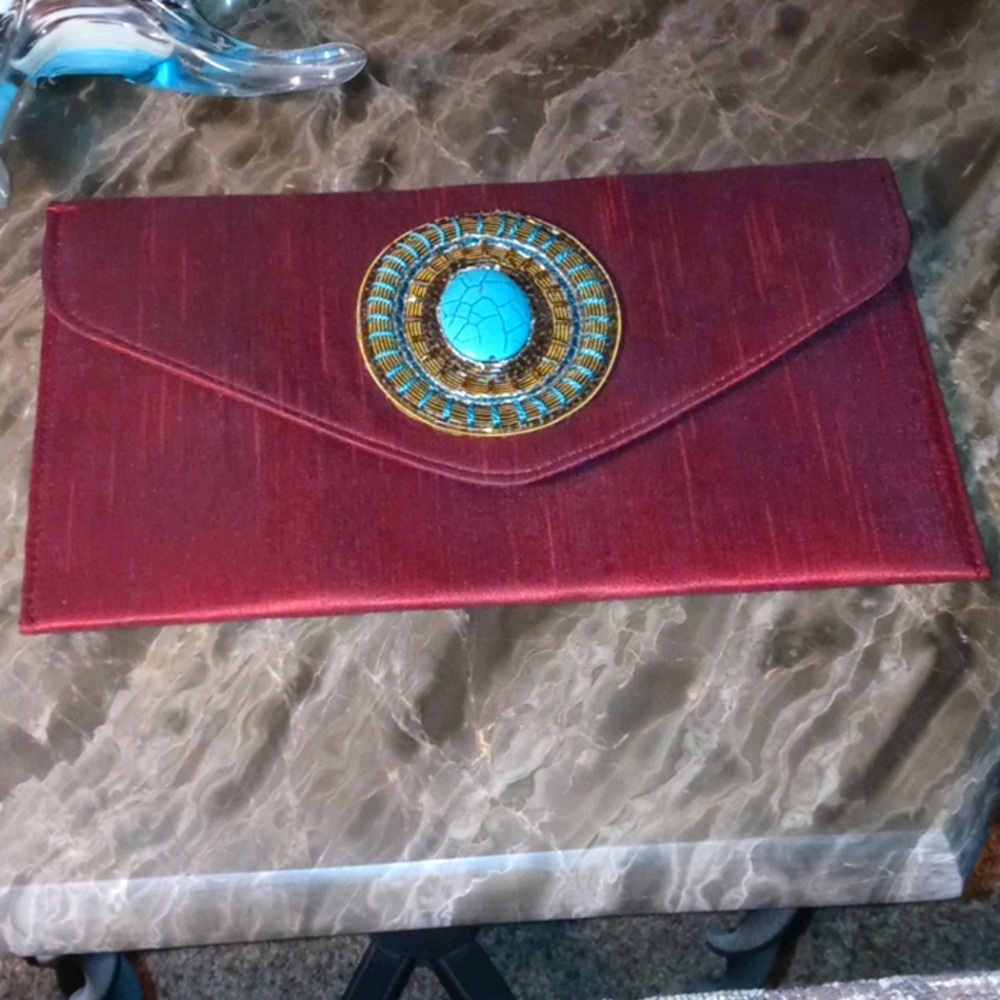 NWOT Silk & Genuine Turquoise Clutch